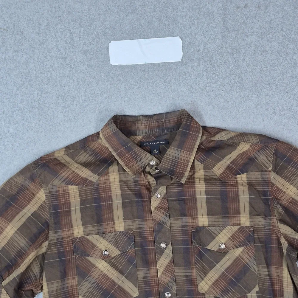 Banana Republic Men Button Up Shirt XL Brown Casual Shirt Plaid Western